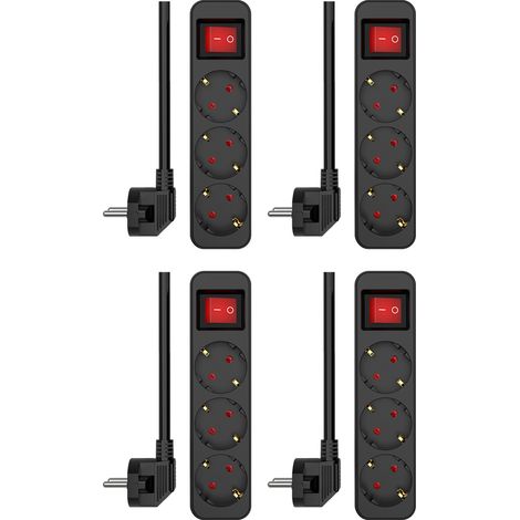 4er Set Steckdosenleiste 3 fach mit 2-poligem Schalter, Kindersicherung, Schwarz