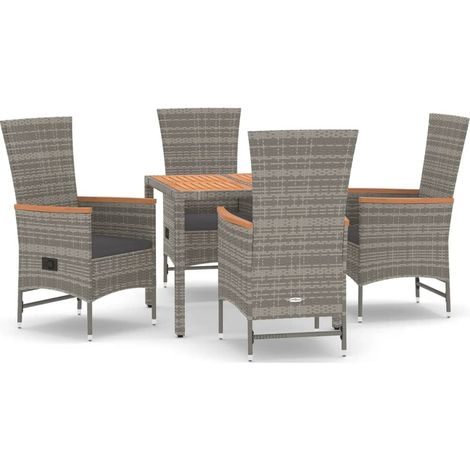 Maison Exclusive - 5-tlg. Garten-Essgruppe mit Kissen Grau Poly R
