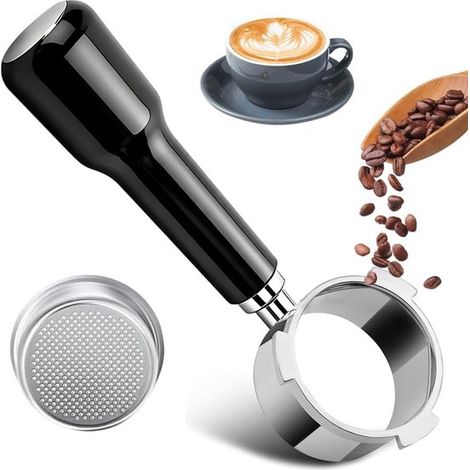 Porte-filtre professionnel sans fond 51 mm en acier inoxydable 304, compatible DeLonghi Dedica et Smeg, 3 oreilles, panier 2 tasses et poignée noire, accessoire barista pour espresso (1/5)