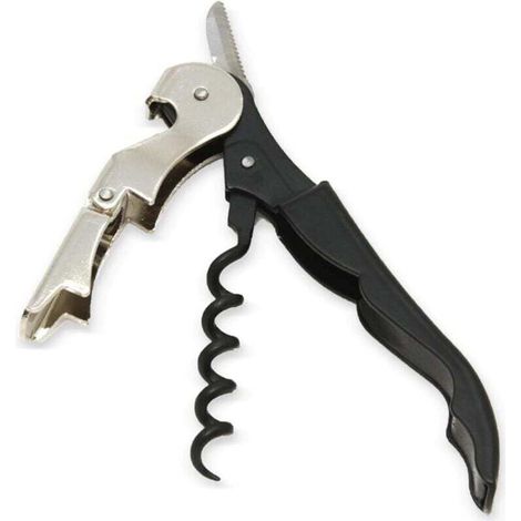 Tire-bouchon avec coupe-capsule et décapsuleur, longueur 12 cm, acier inoxydable/noir (1/4)