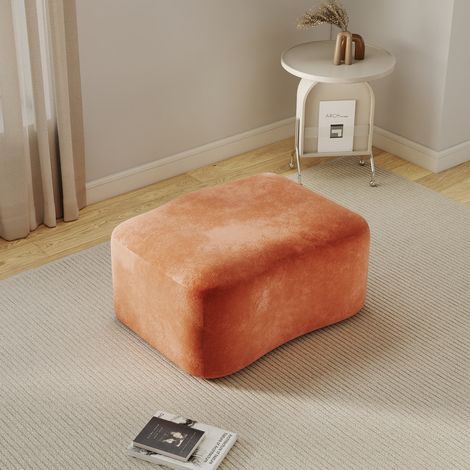 Pouf en velours orange, ottoman moelleux, assise rembourrée, housse amovible lavable, idéal salon ou chambre, coussin de sol design, livré avec garnissage. (1/5)