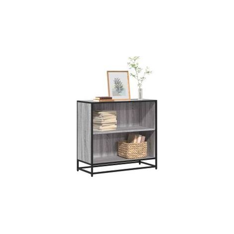 Petite étagère bibliothèque 2 niveaux Kalvani - Bois et metal noir 80 cm-Chêne gris-Largeur 80 cm (1/5)
