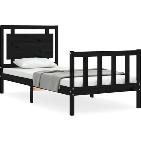 Maison Exclusive - Massivholzbett mit Kopfteil Schwarz (1/5)