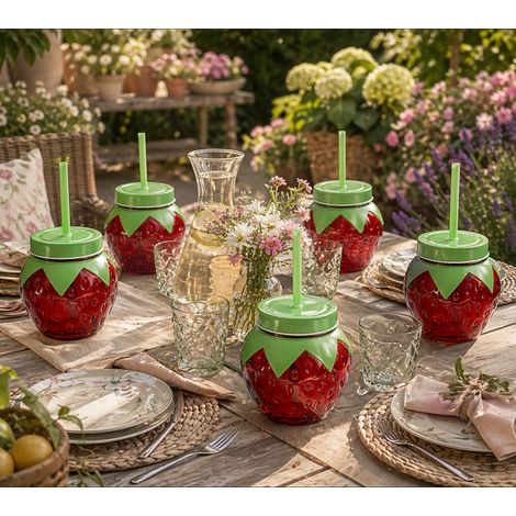 4er Trinkglas mit Strohhalm Erdbeere 480ml-CD1003360-4er (1/4)