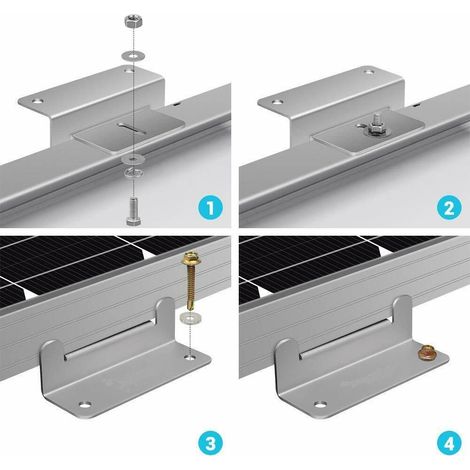 Lot de 4 supports en Z pour panneau solaire pour montage sur toit de panneau solaire avec écrous et boulons pour camping-car, bateau, toit, mur et autres installations de toit hors grille