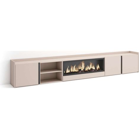 Mueble TV Trapiche-01 de 315x50x35 cm con chimenea eléctrica XXL, color beige (1/4)