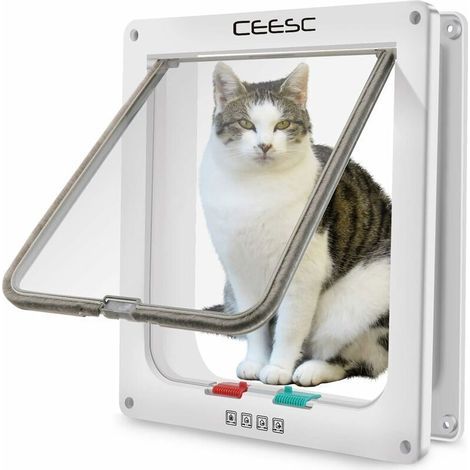Chatière magnétique à 4 voies pour chats et petits chiens, équipée d'une porte pour animaux de compagnie. Cette chatière comprend également un tunnel et mesure 28 cm x 24,9 cm en couleur marron. (1/5)