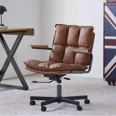 Chaise de bureau 65x46x97 cm en cuir synthétique marron, réglable pour bureau moderne FloraGrace (1/5)