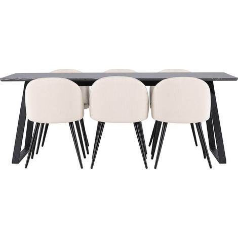 Malaga Essgruppe Esstisch 90x200cm dunkel grau und 6 Skagen Stuhl samt beige.