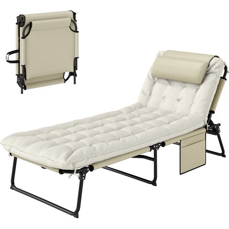 Lettino da giardino pieghevole e reclinabile con tasca laterale, 68x189x30 cm, beige