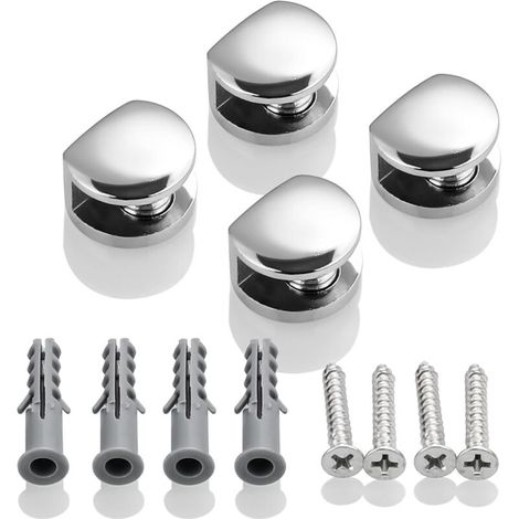 Pince à Verre Support d’Étagère en Verre Support de Tablette Mural Fixation Réglable, Verre Adaptatif de 5-8 mm d'Épaisseur, Finition Polie en Alliage de Zinc, 4 Pcs (1/4)