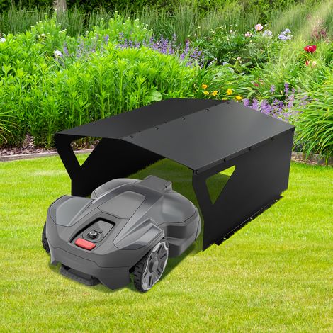 Wolketon Schwarze Mähroboter Garage aus verzinktem Stahlblech – Dach Carport mit Überdachung und Wetterschutz für Rasenroboter und Automower