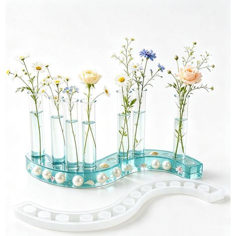 Moules en silicone pour vase en résine époxy avec 7 tubes à essai en plastique, moule en silicone en forme de S pour plantes hydroponiques, décoration de table, maison, bureau, salon, cuisine (1/5)
