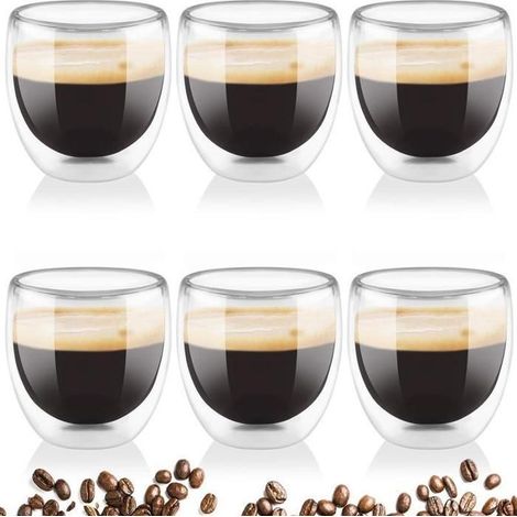 Tasse à Café en Verre Double Paroi - MTEVOTX - 6 pièces - Transparent - Blanc - Classique - Intemporel (1/4)