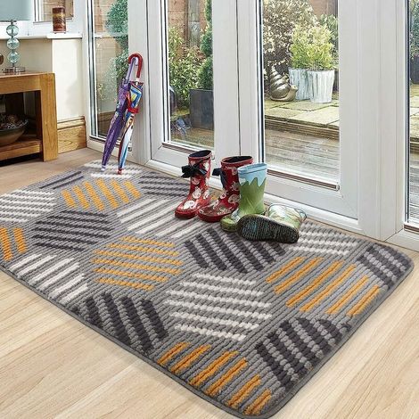 Rutschfeste Fußmatte für den Innenbereich, weich, saugfähig und waschbar, geeignet für drinnen und draußen, Schlafzimmer, Küche, Eingangsbereich, Flur – 50 x 80 cm, Grau (1/5)
