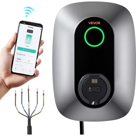 Borne de Recharge Véhicule Électrique 11 kW Chargeur Triphasé Type 2 pour Voiture Électrique Hybride Rechargeable, Domestique 400 V CA Courant 16 A, Contrôle Intelligent APP, Voyant LED, IP54 (1/5)