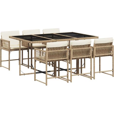 7-tlg. Garten-Essgruppe mit Kissen Beige Poly Rattan vidaXL