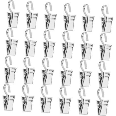 Gardinenhaken mit Clips, Gardinenclips mit Haken, 25x Partylichterclips mit S-Haken, Stabile Edelstahl-Kleiderbügel für Fotos, LED-Lichter, Schmuck