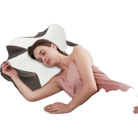 Almohada cervical ergonómica, espuma viscoelástica, soporte ajustable, color blanco. (1/2)
