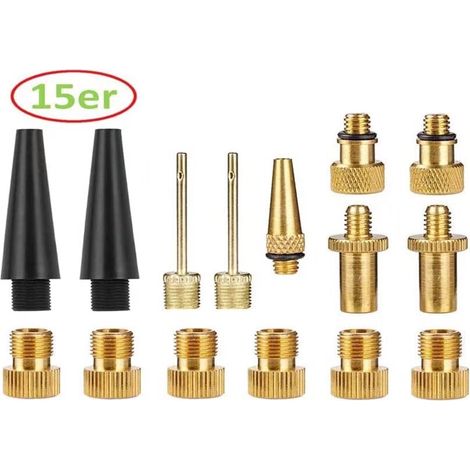 MINKUROW Fahrradventiladapter, Prime 15 Fahrradventilsatz, alle Sv Av Dv Dunlop Ventiladapter Französisches Schnellventil Autoventil Presta-Ventil mit Dichtring, verwendet für Kompressor-Fahrrad-Luftp (1/5)