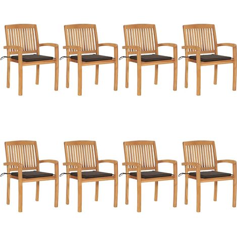 Chaises de jardin empilables avec coussins lot de 8 Teck solide (1/5)