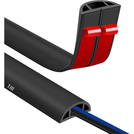 Passe Cable Sol Cache Fil Électrique Sol Auto-Adhésif 1M x 30mm Petit Canal de câble Flexible,Protection des Fil électrique,Noir (1/5)
