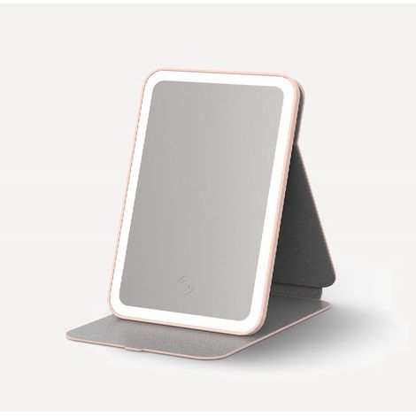 Medisana CM 400 Cosmetic Mirror with Lighting, Makeup Mirror with LED Light, Table Mirror with Rechargeable Battery Small, Foldable and Portable, Perf