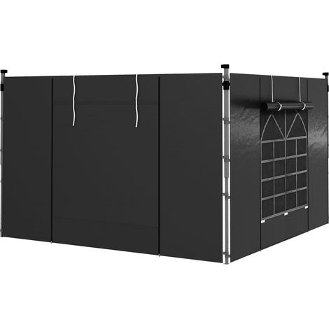 Seitenwände für 3x3m/3x6m Pavillons, mit Fenstern und Tür, schwarzes Oxford-Gewebe, Ersatz für Partyzelte