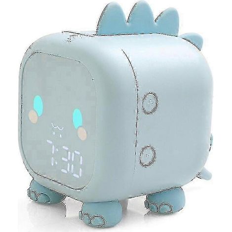 Réveil numérique dinosaure tricolore mignon, réveil de chevet pour enfants, appareil d'apprentissage du sommeil pour enfants, réveil nocturne, bleu clair. (1/5)