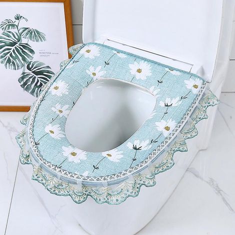 1 Pices Sige Toilette Tanche Domestique(dentelle Bleue), Sige De Wc Universelles Avec Fermeture Clair, Coussin De Sige De Toilette Coussin Plus C (1/4)