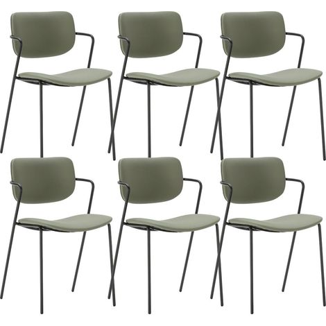 Lot de 6 chaises structure métal noir assise et dossier en PU vert - AKIMA (1/5)