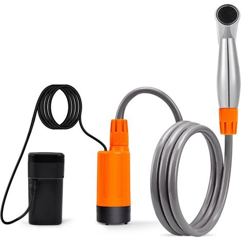 Komplettes tragbares elektrisches Duschset mit herausnehmbarem Akku – wiederaufladbar, für Camping, Reisen und Haustiere, Orange (1/4)