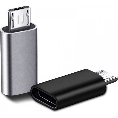 2 Pièces USB C Adaptateur, Micro USB vers USB C, Adaptateur USB C vers Micro USB Connecteur, Adaptateur Type C Fem Micro USB Male Connecteur pour PC, Galaxy, Mate, etc (Noir, une pièce en argent) (1/5)
