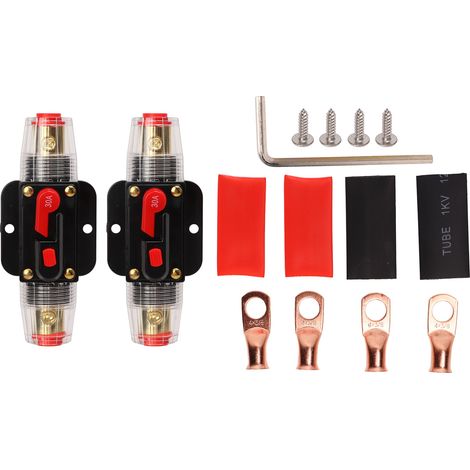 Disjoncteur en ligne 12-24V avec porte-fusible à réinitialisation manuelle, cosses de batterie, tubes thermorétractables pour système Audio de bateau de voiture 30A. (1/4)
