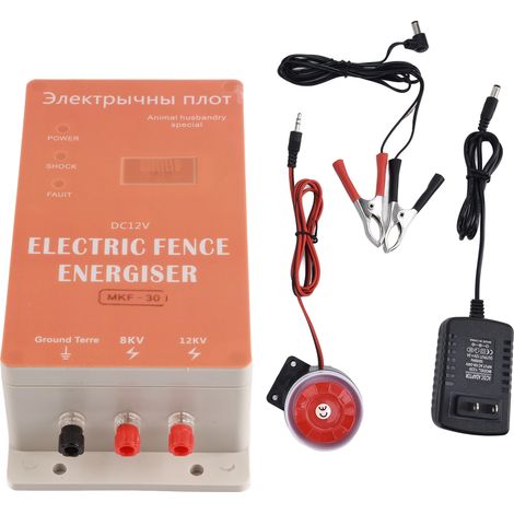 Clôture électrique 30km, électrificateur haute tension sécurisé, pulseur anti-animaux extérieur avec alarme, 100-240V prise US (1/5)