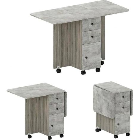 Mesa extensible plegable con cajones y ruedas HOMVRA gris 120 x 60 x 76,5 cm (1/5)