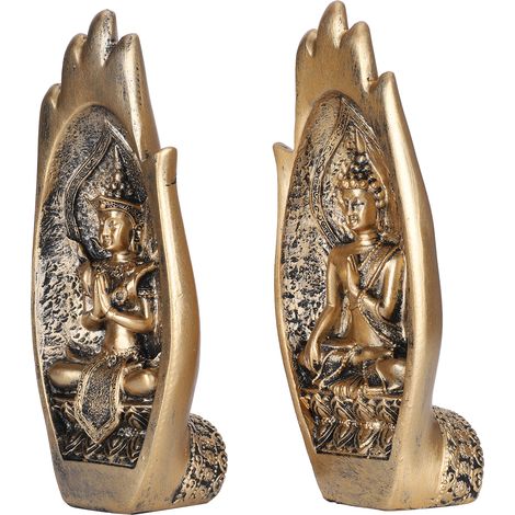 Statues de Bouddha rétro en résine, figurines bouddhistes, décoration pour salon, ornement doré (1/5)