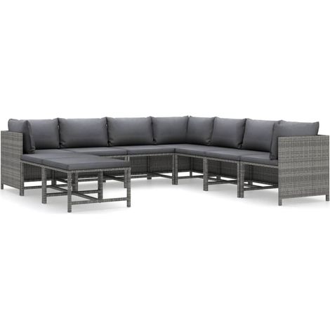 Maison Exclusive - Set Divani da Giardino 9 pz con Cuscini in Polyrattan Grigio (1/5)