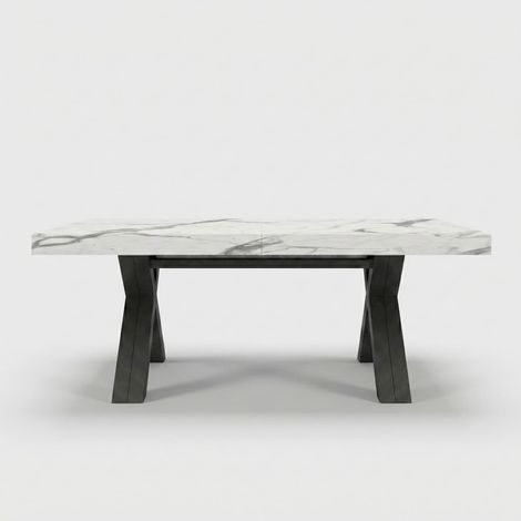 Table extensible 20 places pieds noirs design 200/500x100 Copenaghen - Effet marbre blanc