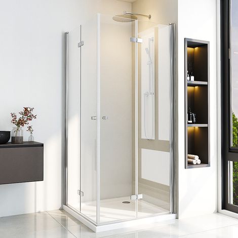 Duschkabine Falttür 120x120 cm Eckeinstieg 180° Rahmenlos Duschabtrennung Eckeinstieg Drehfalttür Dusche Duschwand mit 6mm ESG Sicherheitsglas, Falttüren Höhe 185cm (1/5)