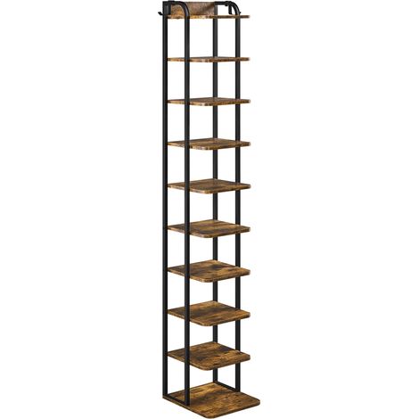 Homevive Zapatero Vertical Estrecho de 10 Niveles Estantería para Zapatos con Doble Gancho para Entrada Salón Marrón Rústico (1/5)
