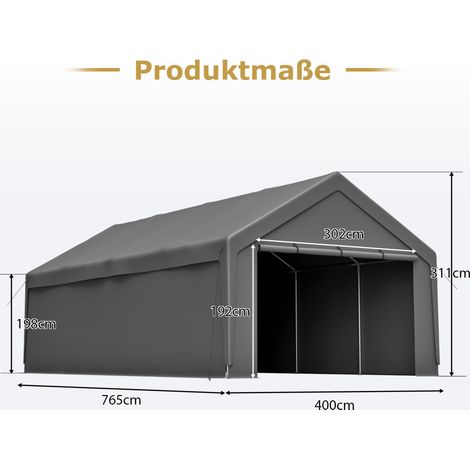 Carport 13'×25' en acier galvanisé avec bâche résistante, fenêtres à enrouleur et parois latérales amovibles, gris (1/5)