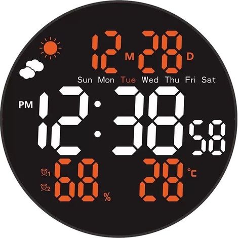 Grande horloge murale numérique de 20 cm (8 pouces) avec changement de couleur RVB, télécommande, luminosité automatique, affichage de la température, week-end pour la maison/chambre (1/5)
