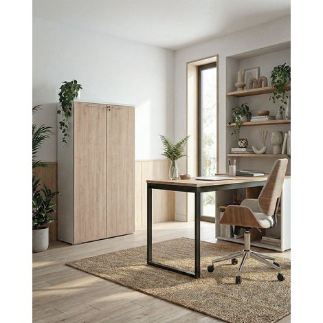 Armadio ufficio Utah - Mobile archivio 2 ante con serratura - L. 90 x H. 160 x P. 42,5 cm – Bianco-Virginia (1/5)