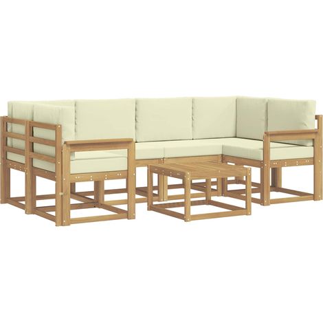 Conjunto de sofás de exterior con cojín 7 pcs Blanco y Crema vidaXL (1/5)
