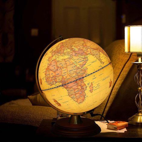 Globo terrestre illuminato per bambini con supporto in legno, LED integrato per visione notturna, globo antico (25 cm) (1/5)