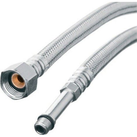 Tuyau Acier Inoxydable Tressé - Filetage Intérieur Extérieur - Extrémité Longue - 40 cm - 1/2 Pouces