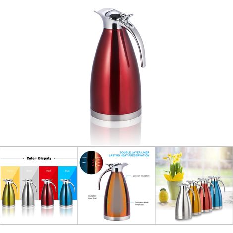 Roter 2-Liter-Edelstahl-Isolierkessel, doppelwandige Vakuum-Kaffeemaschine für heißes Wasser (1/5)