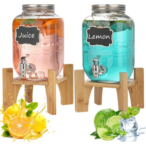 Lot de 2 × 4 L distributeurs de boisson en verre avec robinet (1/5)