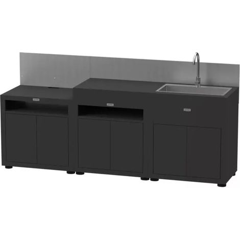 cucina da esterno modulare le marquier "linea 3" in acciaio inox nero 240x55x115 cm